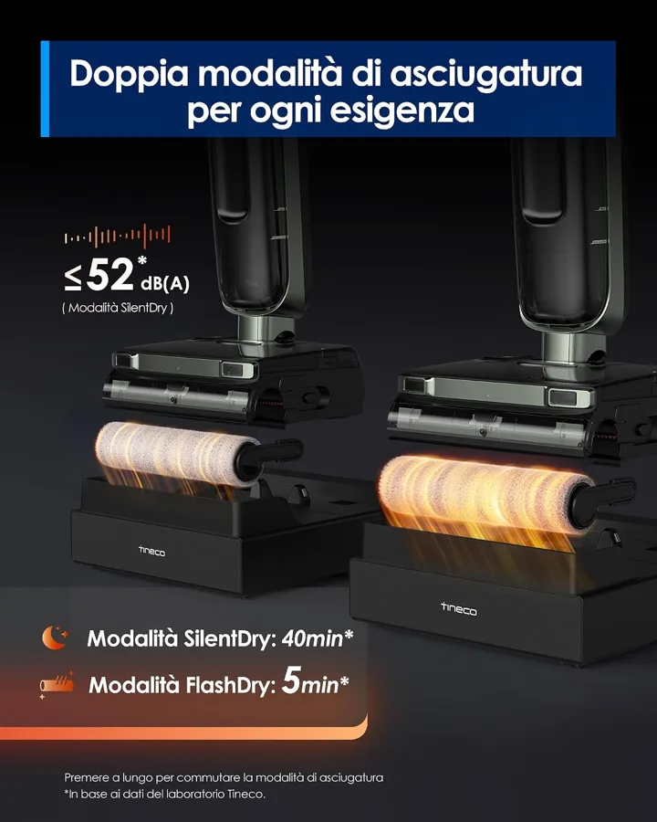 Doppia modalità di asciugatura FlashDry e SilentDry della Tineco S7 Master