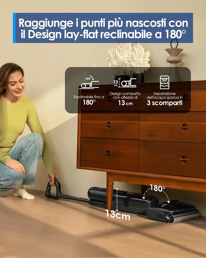 La S7 Stretch Ultra distesa a 180° sotto un mobile alto 13 cm
