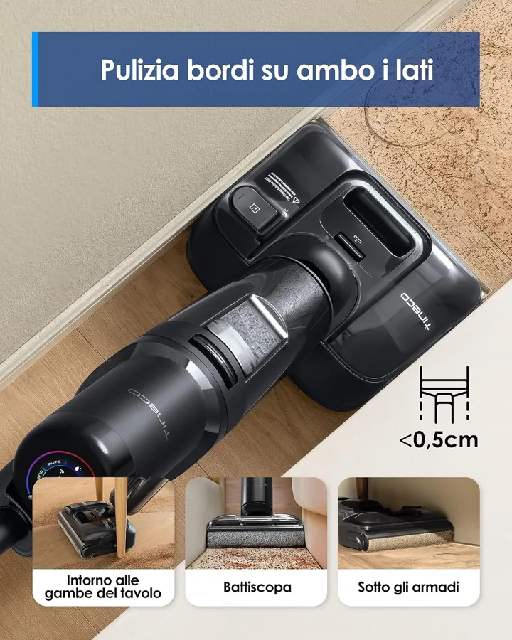 Pulizia dei bordi su entrambi i lati lungo il battiscopa