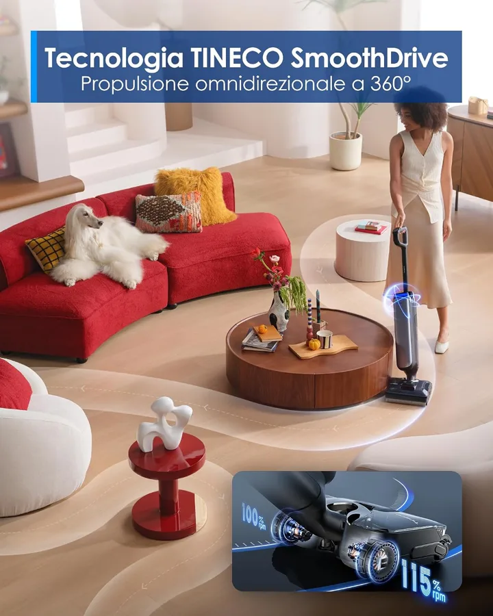 La S9 Artist in un soggiorno con divano e cane