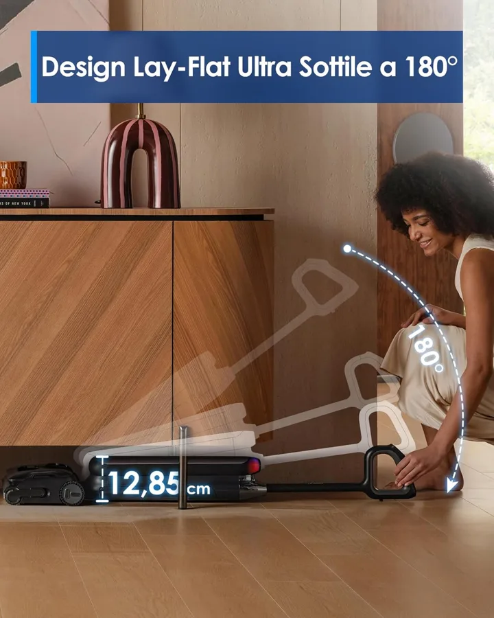 La S9 Artist distesa sotto un mobile: 12,85 cm di altezza